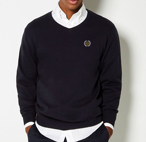 V-Neck Navy Jumper with Logo