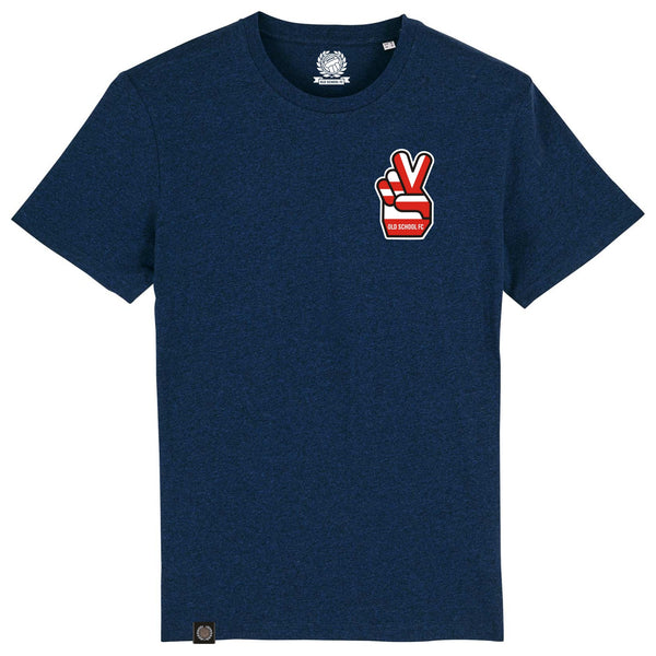 V-Sign T-Shirt - black heather blue - red & white
